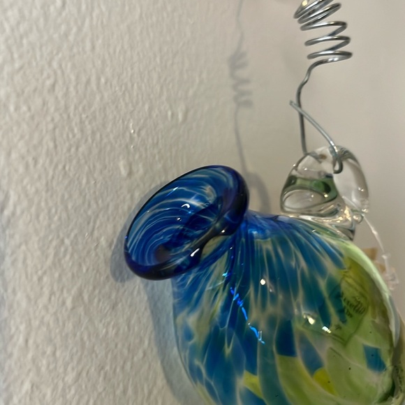 Loretta Eby NWT Handblown Hot Glass Blue and Green Marble LOVE Bud Vase Signed - Picture 4 of 10